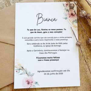 Convite de Batizado ou Comunhão Stella com Flores