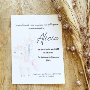 Convite unicornio para batizado, comunhão e aniversario