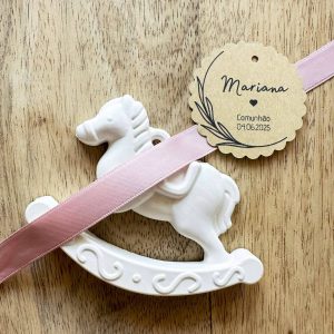 Cavalo de Baloiço em Gesso Perfumado com fita rosa