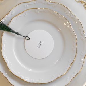 Marcador de Mesa Redondo Verde para casamento