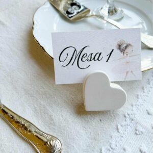 Marcador de mesa bailarina com base coração em gesso perfumado para casamento, batizado ou comunhao
