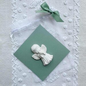 Anjo em Gesso Perfumado com base em cartão com Mensagem Verde