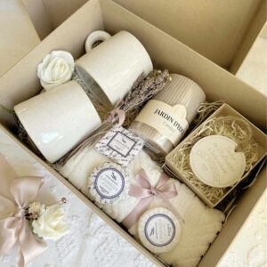 Kit Caixa Convite para Padrinhos de Casamento - Taças, toalha, Gesso Perfumado com mensagem "tenho os melhores padrinhos do mundo", sabonetes e Vela