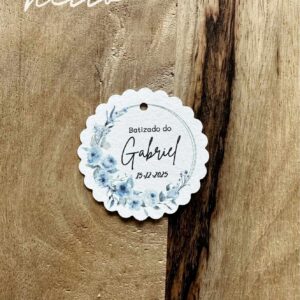 Etiquetas Personalizadas Redondas com flores azuis para menino