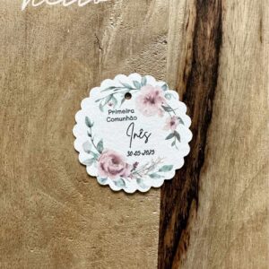 Etiquetas Personalizadas Redondas com flores rosa